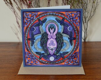 GREETINGS CARD Morrigan Mandala - Fantasy Art Painting Pagan Birthday - with envelope