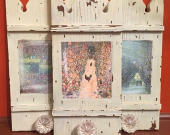 Distressed fence picket wall hangings shabby chic wall decor cottage wall art vintage country faux fence pickets art upcycled wall hangings