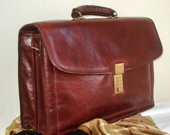 Jack Georges Caramel unisexe porte-documents en cuir classique, riche brun sac à fermeture cartable, Vintage grand Jack Georges unisexe sac cartable, sac
