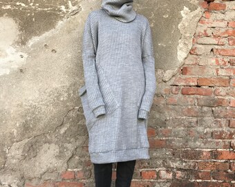 Loose Sweater, Women Sweater Dress, Maxi Sweater, Winter Pullover, Avant Garde Clothing, Casual Dress, Plus Size Dress, Gray Sweater