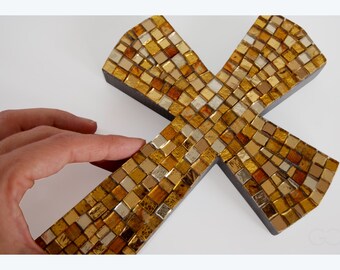 Cross for wall artistic gold glass Multicolor Mosaic art. L770/A/4 ,gold mosaic cross