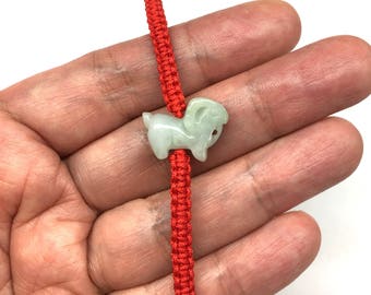 Ram Jade Bracelet, Bracelet chinois, Bracelet Jade Ram bonne chance, zodiaque chinois sculpté Bracelet réglable cordon rouge Ram Jade