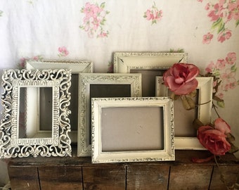 White Painted Picture Frames - set of 6 - - shabby chic frames - What you see is what you get, WEDDING, French Country with glass