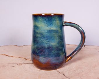 Forest Green Handmade Coffee Pottery Mug, Handmade ceramic pottery mug