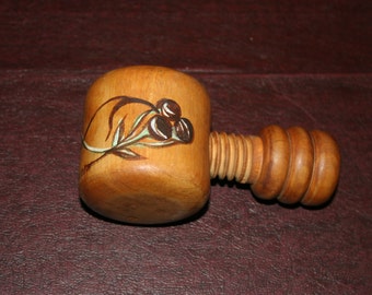 Vintage Painted Wooden Nut Cracker Screw In Handle