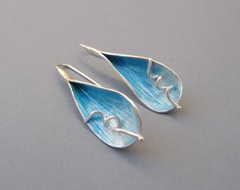 Silver Drop Earrings, Enamel Jewelry, SilverEarrings, Blue Silver Earrings, Dangle Enamel Earrings, Handmade Earrings, Enamel, Blue Jewelry
