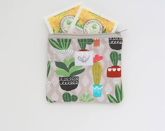 Cactus print Tea wallet, Travel Tea bag holder, Fabric Tea bag wallet, zippered pouch, Tea bag holder Tea Accessories Tea Lover teacher gift
