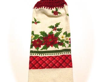 Poinsettia Hand Towel With Claret Crocheted Top