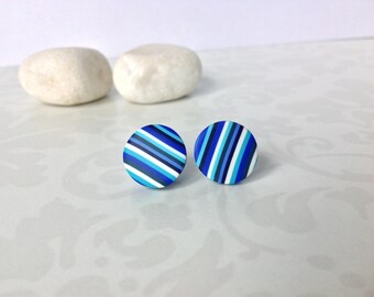 Polymer clay earrings ,Stud earrings , Everyday earrings , Blue earrings , Modern earrings, Small earrings, Contemporary jewelry