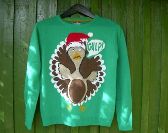 90s Tacky Christmas Sweater Santa Hat Turkey Acrylic Sweater Ugly Christmas Sweater Size 12/13 years/158 cm Size Small