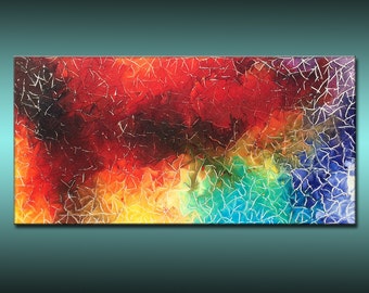 ORIGINAL Abstract Contemporary Colorful Textured Painting by Henry Parsinia Large 48x24