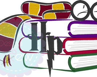 Magical Books Inspired silhouette sketch machine embroidery design Instant Download 5x7 6x10