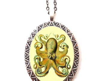 Ernst Haeckel Octopus Necklace Pendant Silver Tone - Victorian Sea Creature Ocean Oceanography