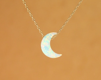 Moon necklace - opal moon necklace - crescent moon necklace - a half moon hanging from a 14k gold vermeil or sterling silver chain