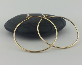 Thin 18k Solid Gold Hoop Earrings, 20 Gauge, Solid Gold Hoops, 18k Gold Hoop, Hammered Gold Earrings, Round Hoops, Mothers Day Gift Jewelry
