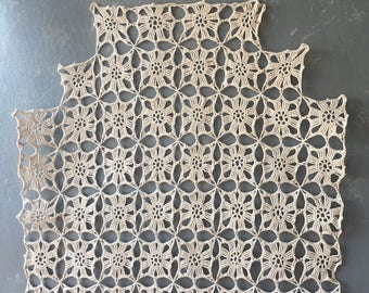 Vintage Crocheted Dresser Scarf, Runner, Ecru