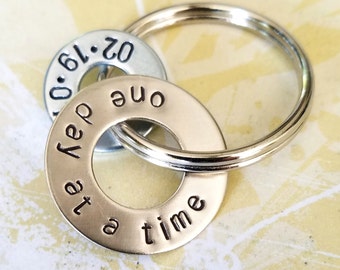 One Day At A Time Sobriety Gift Hand Stamped Nickel Silver Washer And Hardware