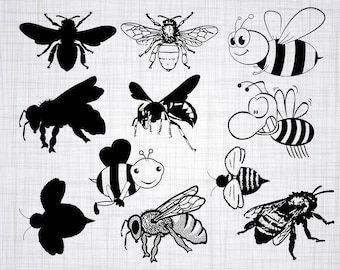 Bee SVG Bundle, Bee SVG, Bee Clipart, Bee Cut Files For Silhouette, Files for Cricut, Bee Vector, Bumblebee Svg, Dxf, Png, Eps, Bee Decal