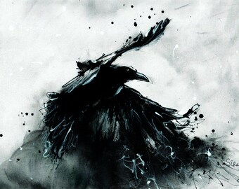 Crow art - Giclee print on matte canvas - 8x12in A4 - rolled canvas - abstract raven