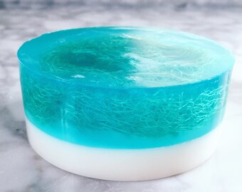 Loofah Soap - Ocean Soap - Blue Soap - Fresh Laundry Soap - Artisan Soap - Glycerin Soap - Exfoliating Soap - Soap Gift - Hostess