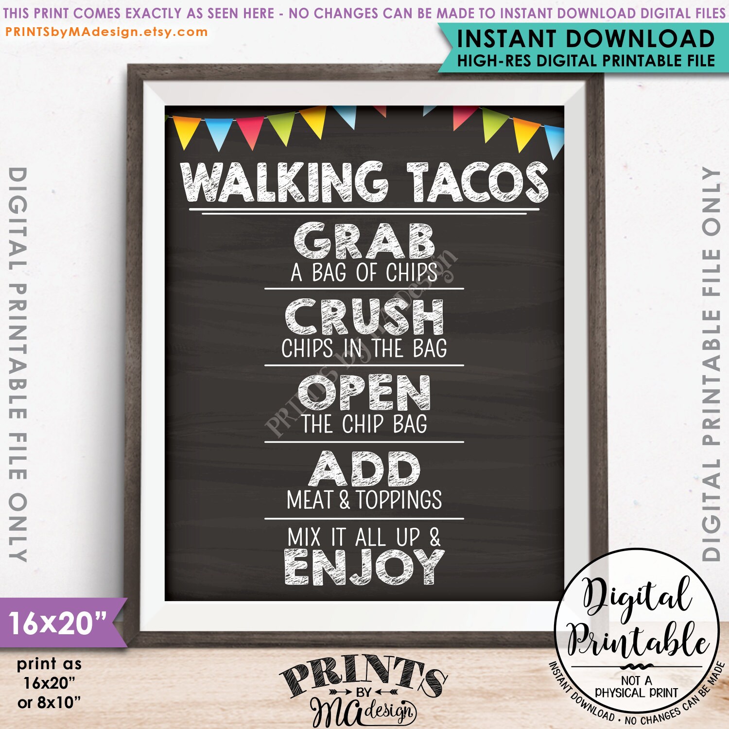 Walking Tacos Sign, Taco Bar, Taco Sign Fiesta Cinco de Mayo Sweet ...