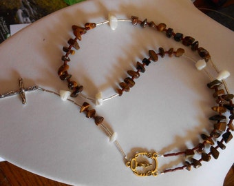 Rosary,tiger eye rosary,mother of pearl rosary,christen rosary,stone rosary