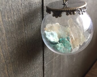Turquoise and Mica Glass Terrarium Necklace