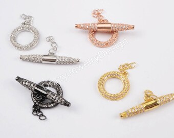 CZ OT Clasp,Micro Pave OT Clasp,Toggle Clasp,Jewelry Findings,Bracelet Clasp,Gold/Silver/Rose Gold/Black Gun Metal,Wholesale Findings,WX619