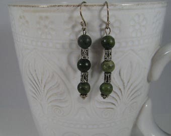 Serpentine Green and Silver Earrings