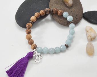 Natural Amazonite and Vietnam Aloeswood Bracelet with Ohm Charm & Tassel