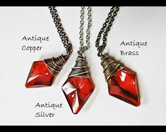 Wire wrapped Swarovski Red Magma Diamond