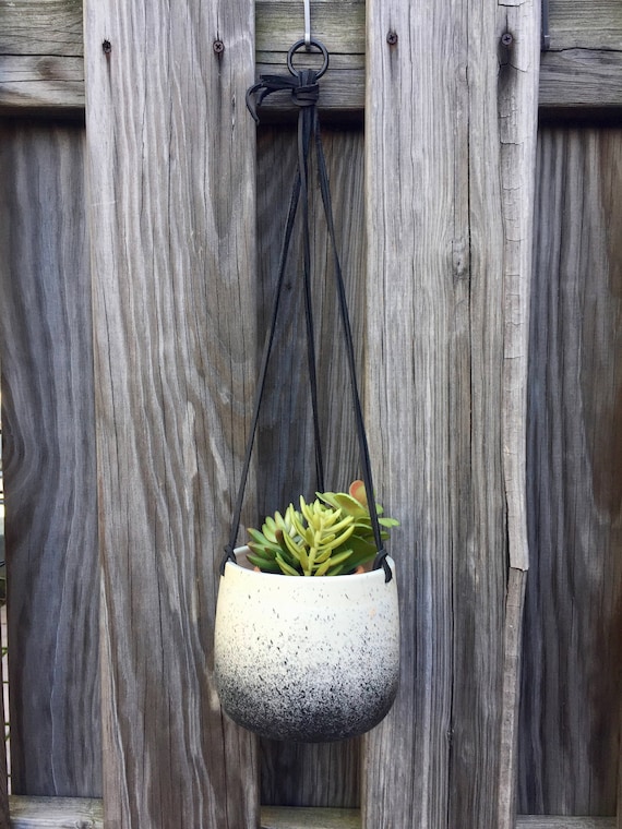 Large Ceramic planter-white and black- Hanging flower pot - herb planter