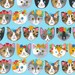 Fat Quarter Fancy Kitty Heads Blue Whiskers & Tails Collection By Robert Kaufman Fabrics, Cats With Flower Crowns, Cat Lover Fabric