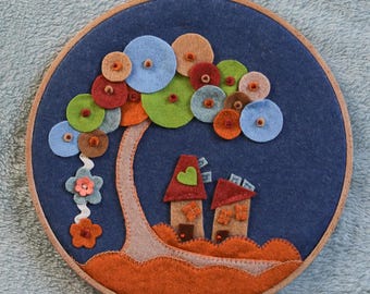 Landscape felt in an embroidery hoop