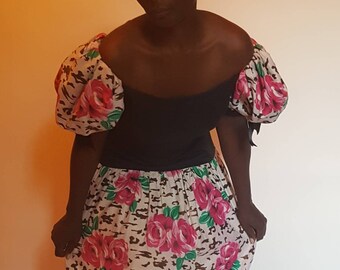 80s Vintage Victor Costa off shoulder puff sleeve dress