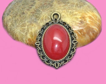 Cabochon gemstone 14 x 10 Red jade