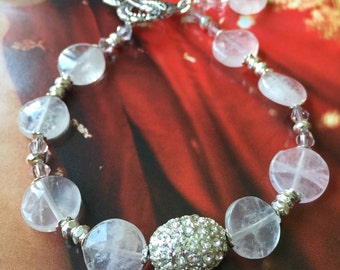 Rose Quartz with Swarovski Crystal Bracelet