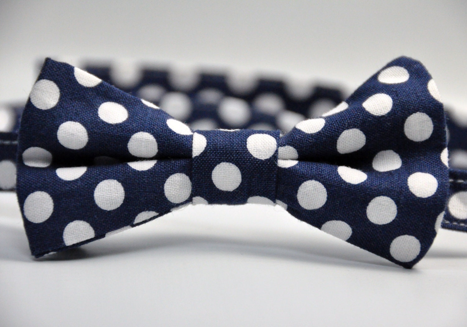 Boy's Bowtie Navy Blue and White Polka Dot Bow Tie