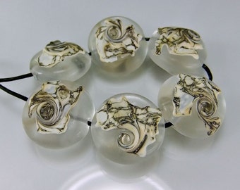 Lampwork Beads Etched Silvered Ivory Organic Lampwork Bead Set