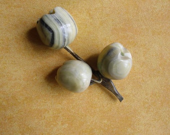 Vintage Stone Fruit - Branch with 3 Marble Fruit, Stone Apples, Alabaster Fruit