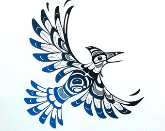Stellar's Jay Haida Style Print - Northwest Coast bird art - 12x12"