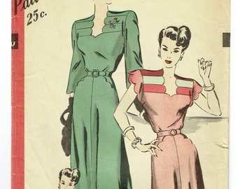Vintage Sewing Pattern 1940s Hollywood 1896 Ladies' Dress 34" Bust - Free Pattern Grading E-book Included