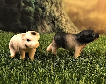 Two Pig Figurines, Fairy Garden Miniatures, Miniature Pigs, Fairy Accessories