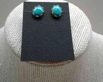 8x10 MM Turquoise Sterling Silver Post earrings E-4
