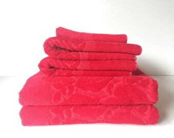 Vintage Cannon Bath Towels, Monticello Red Towels, 100% Cotton Towels, Hand Towels, Vintage Bathroom Decor, Made in USA