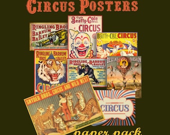 CIRCUS POSTERS Digital Paper, Printable Papers, Vintage Circus, Photography Backdrop, Wallpaper, Party, Background,8 posters