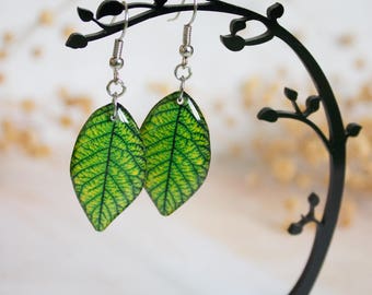 Green Resin Leaf - Leaf Earring - Leaves Earrings - Print Jewelry - For Nature Lovers - Nature Inspired