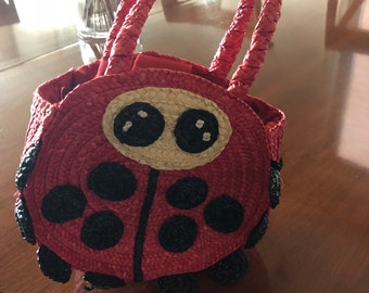 Girls' Straw Ladybug Purse