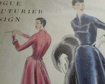 RARE Vintage 1950's Vogue 821 Couturier Design Dress Sewing Pattern Size 12 Bust 30