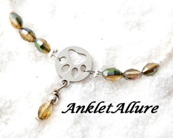 DOG PAW Ankle Bracelet Miss My Dog Anklet Stainless Steel Anklets for Women Sand Crystals